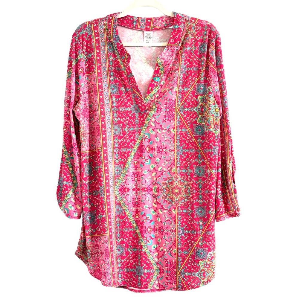 🌻 Women's Boho Print Pink Patterned Top 1XL